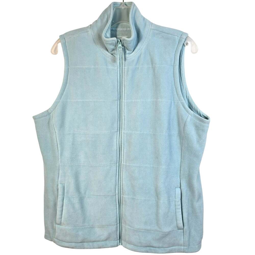 Lands' End Fleece Vest Women's 1X Aqua Blue Outdoorcore Hiking Gorpcore Casual